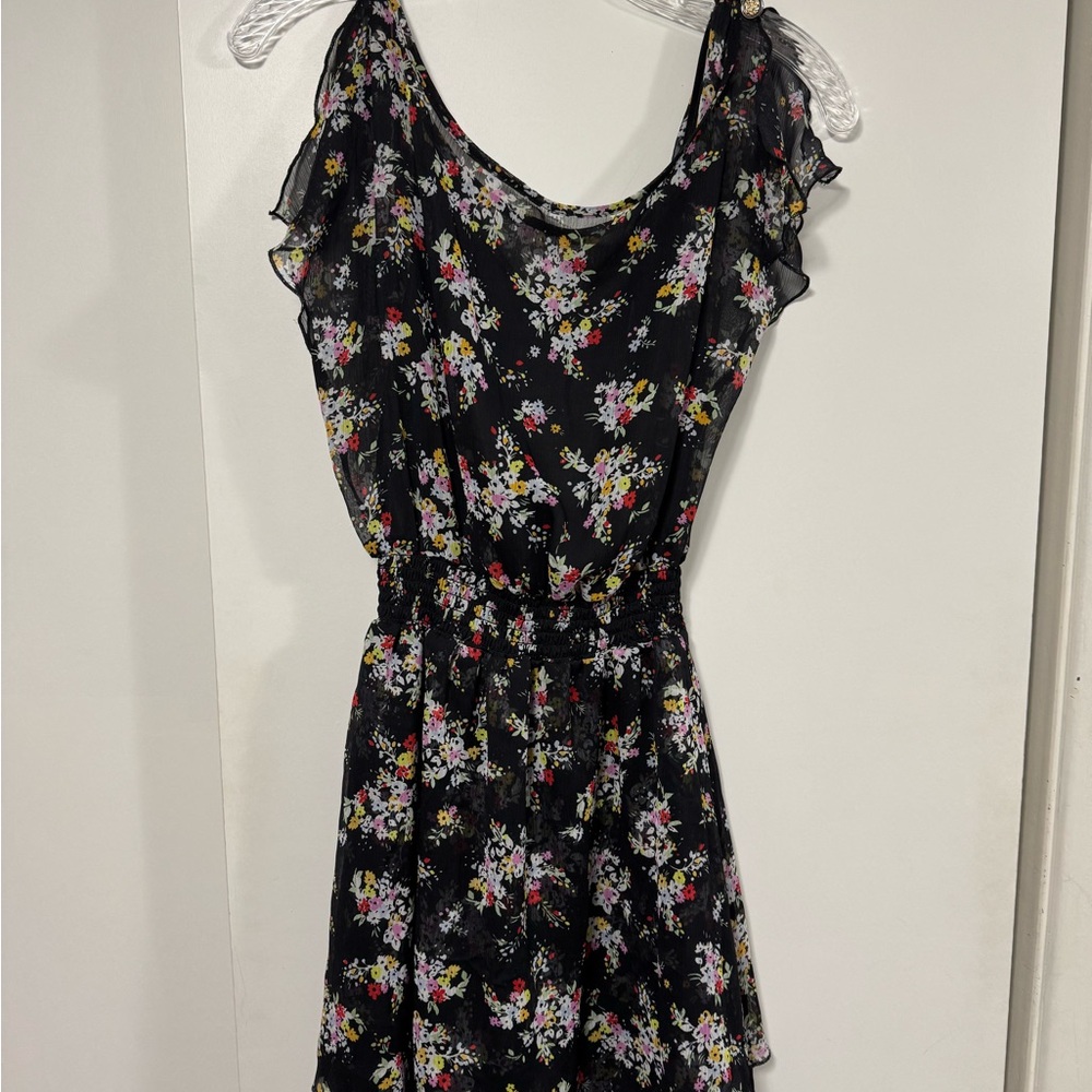 Express sheer Chic Black Floral Mini Dress, sz XS